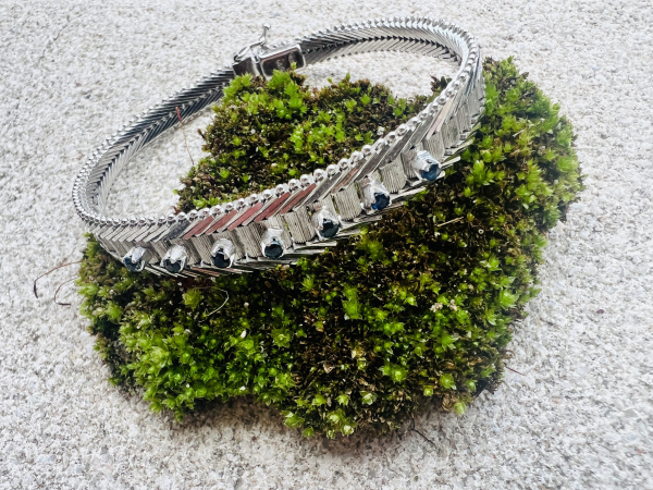 Elegantes Vintage-Schmuckset aus 835 Silber mit blauen Saphieren - Collier & Armband  in Fischgräten – Design (11)