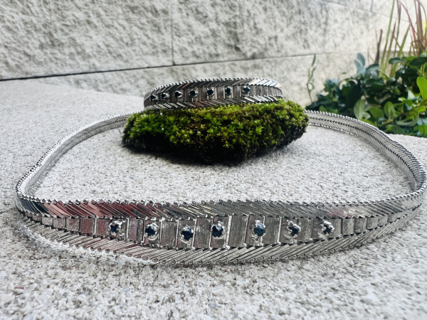 Elegantes Vintage-Schmuckset aus 835 Silber mit blauen Saphieren - Collier & Armband  in Fischgräten – Design (11)