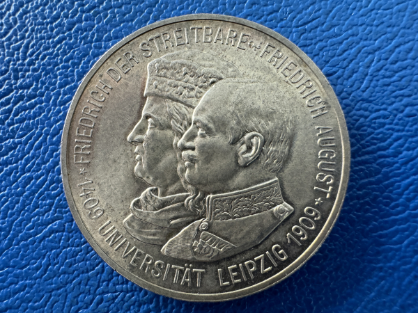 Sachsen 5 Mark 1909 Friedrich August III Universität Leipzig Top Erhaltung