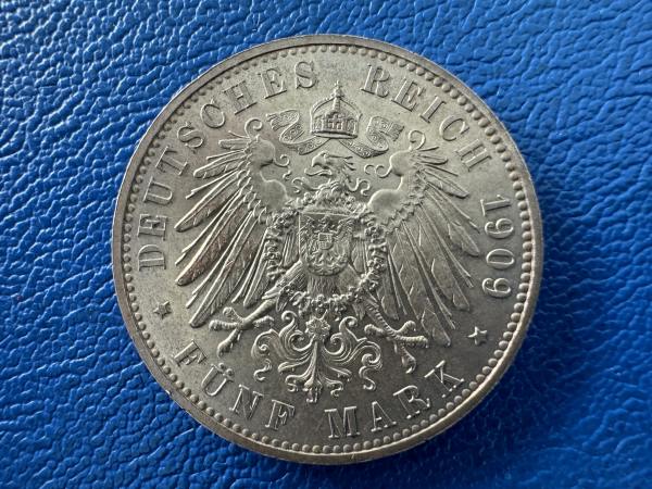 Sachsen 5 Mark 1909 Friedrich August III Universität Leipzig Top Erhaltung