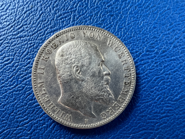 Württemberg 3 Mark 1908 F Wilhelm II Silber (2)