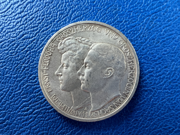 Sachsen-Weimar-Eisenach 3 Mark 1910 A Wilhelm Ernst Hochzeit Feodora (5)