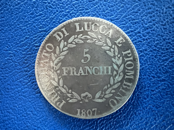 Italien - Lucca 5 Franchi 1807 Firenze, Felix and Elisa Top Stück!