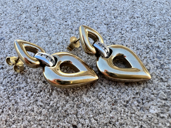 Tropfenförmige Ohrringe aus 585er Gelb- & Weißgold mit Diamanten (0,10ct) 14,90 Gramm (18)