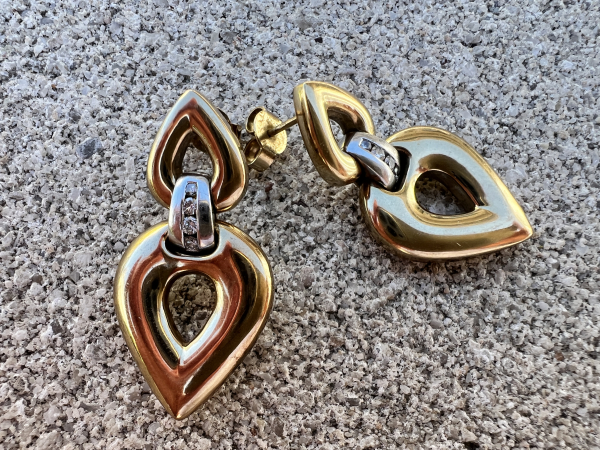 Tropfenförmige Ohrringe aus 585er Gelb- & Weißgold mit Diamanten (0,10ct) 14,90 Gramm (18)