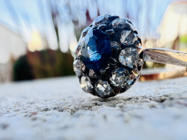 Ring Rosenschliff Diamant Saphir antik 14 KT 585 Gelbgold, Ringgröße 59  (20)