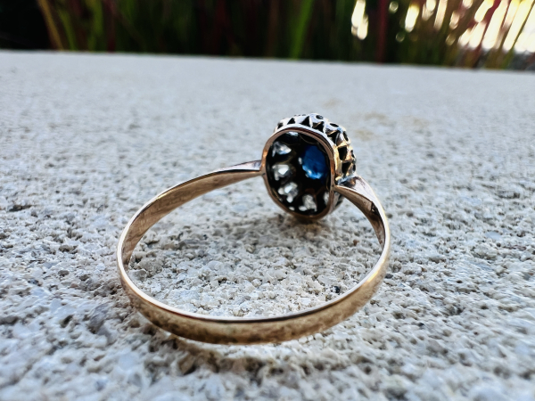 Ring Rosenschliff Diamant Saphir antik 14 KT 585 Gelbgold, Ringgröße 59  (20)