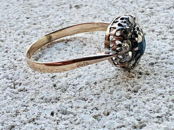 Ring Rosenschliff Diamant Saphir antik 14 KT 585 Gelbgold, Ringgröße 59  (20)