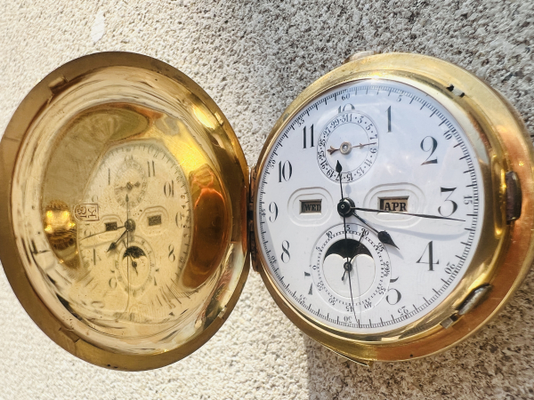 Antike Hamilton & Co. Calcutta Chronographen-Taschenuhr – 14K (585) Gold – Swiss Made (23) Rarität!