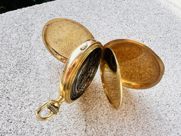 Antike Hamilton & Co. Calcutta Chronographen-Taschenuhr – 14K (585) Gold – Swiss Made (23) Rarität!