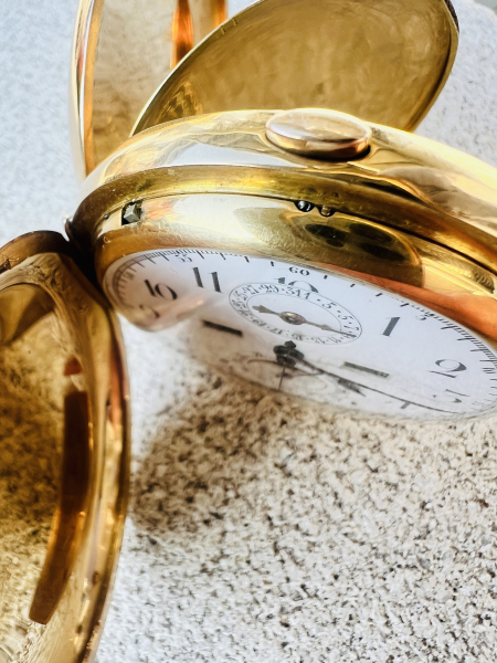 Antike Hamilton & Co. Calcutta Chronographen-Taschenuhr – 14K (585) Gold – Swiss Made (23) Rarität!