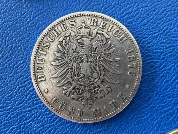 Hamburg 5 Mark 1876 J Stadtwappen Silber Jaeger 62 (2)