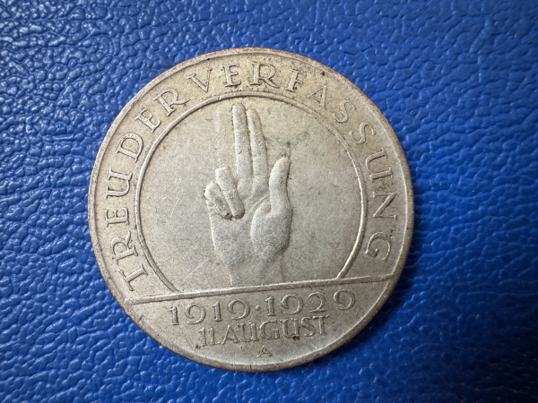 Weimar 3 Reichsmark 1929 A Schwurhand (1) J-340