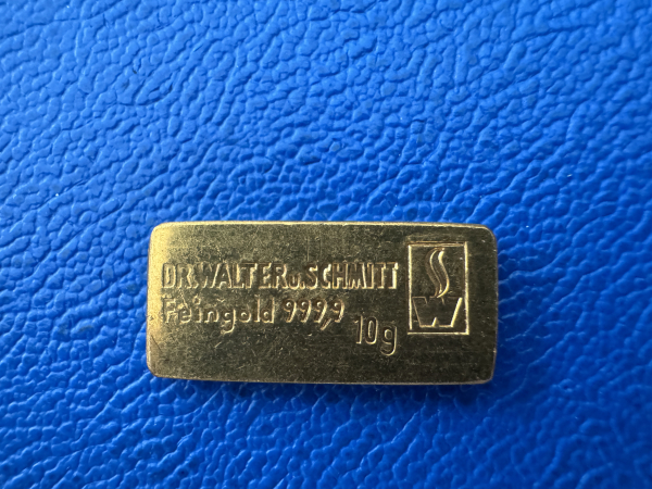 10 Gramm Goldbarren Dr. Walter Schmitt, geprägte Form selten (1)