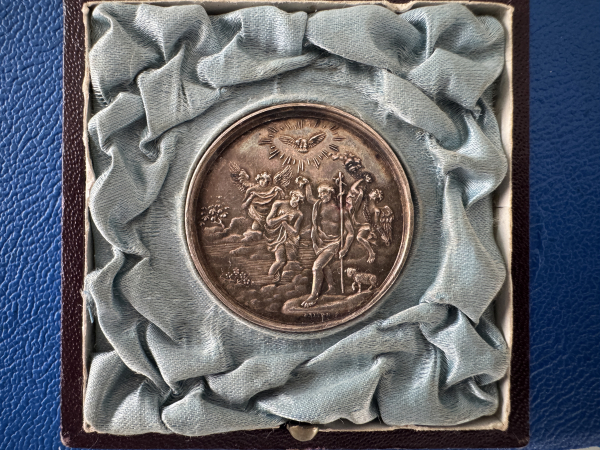 Preussen Schlesien Medaille um 1800 Taufmedaille Sursum Corda in orig. Etui feinste Patina