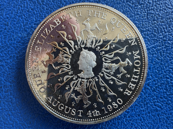England 1 Crown 1980 Queen Mum Silber in Polierte Platte