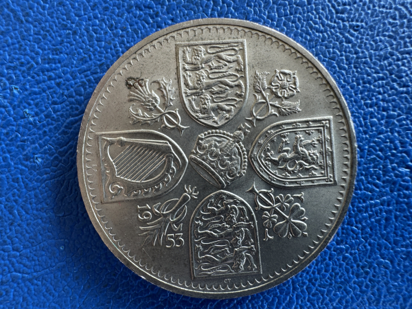 England 1 Crown (5 Shillings) 1953 Queen Mum auf Pferd