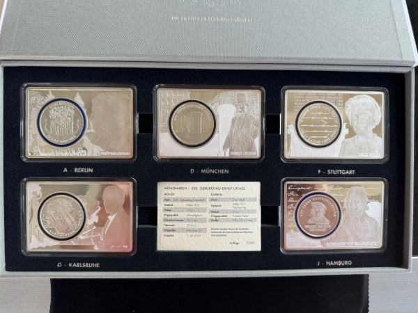 BRD 20 EURO 2016 Polymermünzbarren A D F G J insg. 370,925g Feinsilber in beleuchteter PrestigeBox