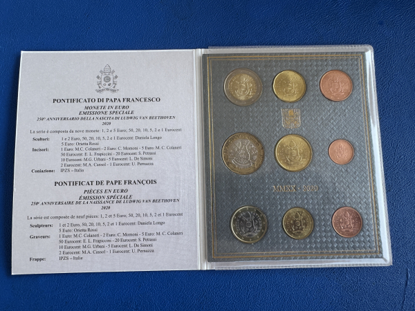 Vatikan orig. KMS 2020 inkl. 5 Euro Münze Ludwig van Beethoven in Stempelglanz