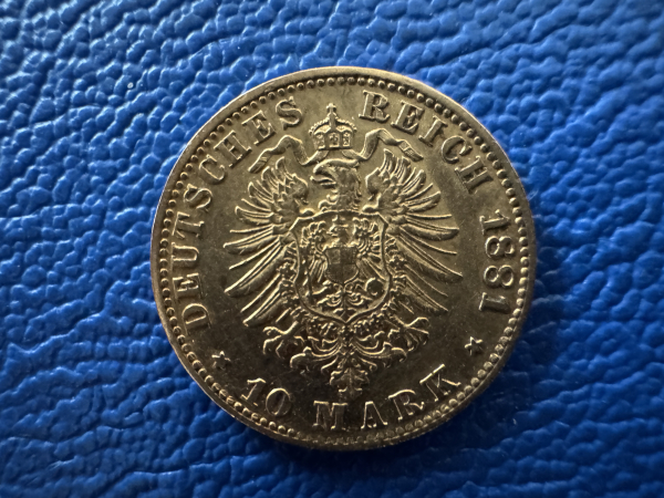 Baden 10 Mark 1881 G Friedrich Gold Jaeger 186