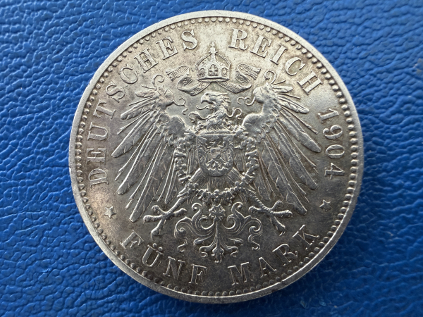 Sachsen 5 Mark 1904 E Georg Silber Jaeger 130
