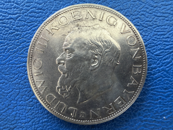 Bayern 5 Mark 1914 D Ludwig III Silber J-53