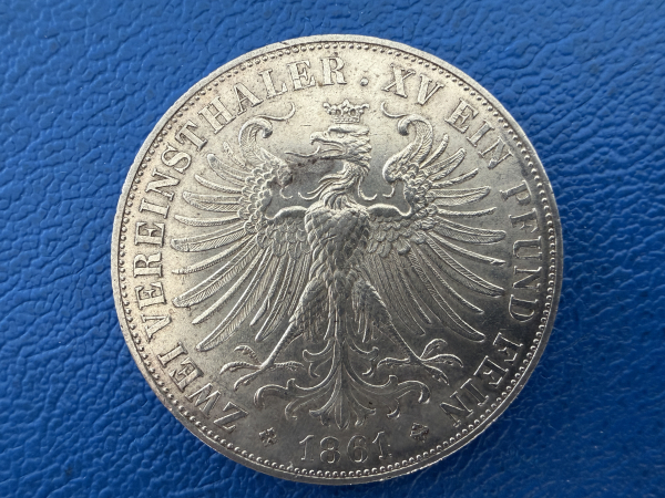 Frankfurt Doppeltaler 1861 Freie Stadt Frankfurt Silber Top Erhaltung