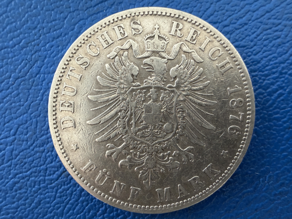 Hamburg 5 Mark 1876 J Stadtwappen Silber Jaeger 62 (3)