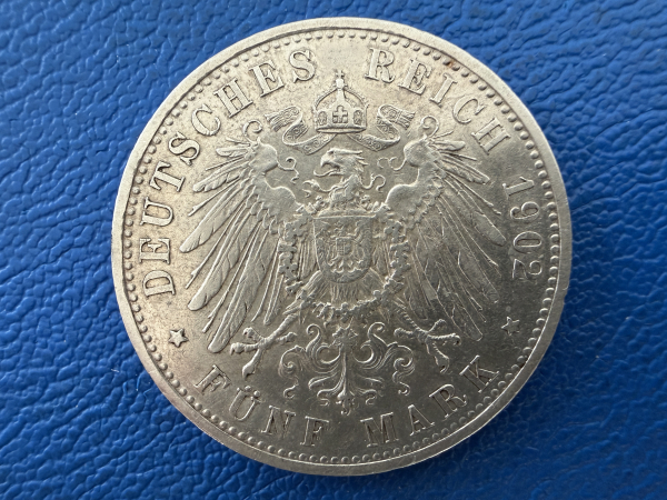 Sachsen-Meiningen 5 Mark 1902 D Georg II Jaeger 153a Top Erhaltung! (2)
