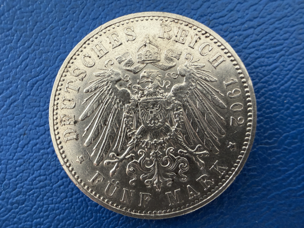 Sachsen 5 Mark 1902 E Albert Silber J-128