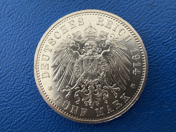 Preußen 5 Mark 1914 A Wilhelm II. in Uniform Silber (3) Top Erhaltung