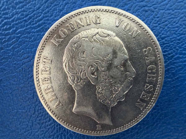 Sachsen 5 Mark 1875 E Albert Silber