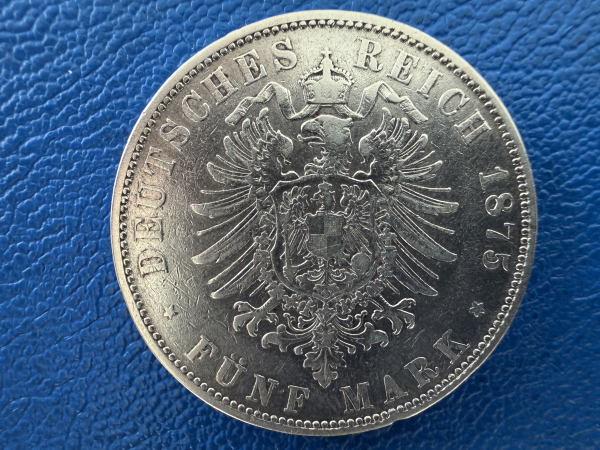 Sachsen 5 Mark 1875 E Albert Silber