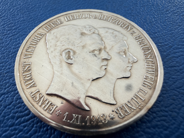 Braunschweig-Lüneburg 5 Mark 1915 A Ernst August u. Victoria Luise Jaeger 58, in Polierte Platte selten