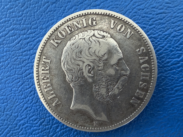 Sachsen 5 Mark 1876 E Albert Silber Jaeger 122 (3)