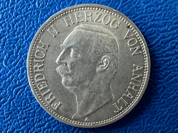 Anhalt 3 Mark 1911 A Friedrich II Silber
