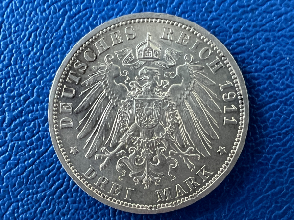 Anhalt 3 Mark 1911 A Friedrich II Silber