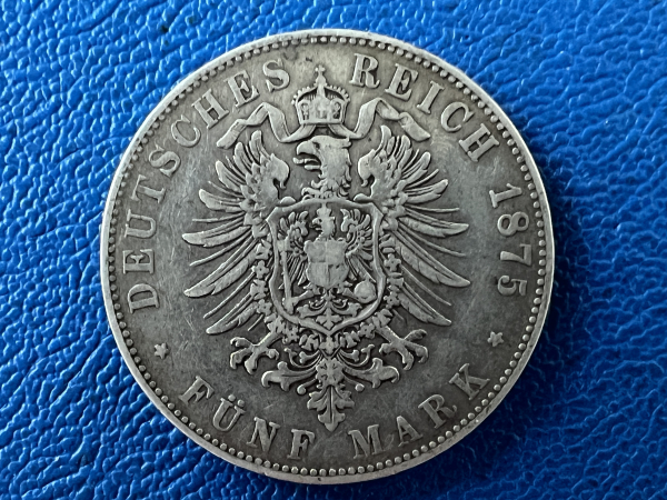 Baden 5 Mark 1875 G Friedrich Silber Jaeger 27