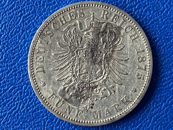 Preußen 5 Mark 1875 B Wilhelm I Silber Top Erhaltung ! Jaeger 97