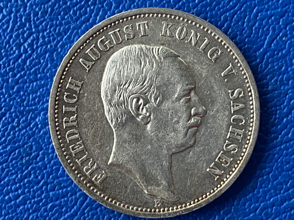 Sachsen 3 Mark 1909 E Friedrich August Silber (1) Prachtstück!