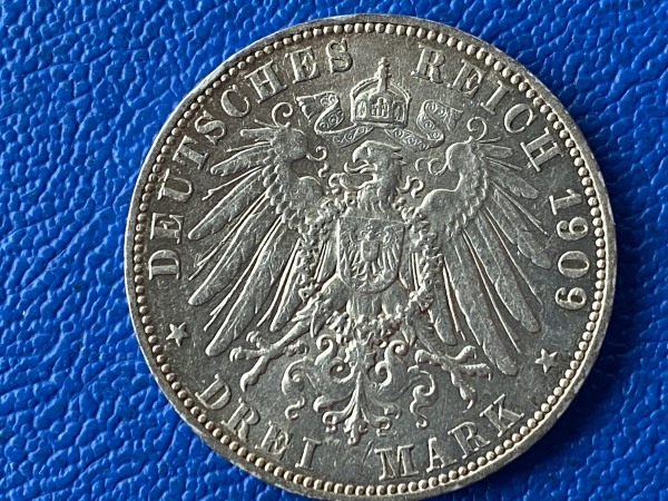 Sachsen 3 Mark 1909 E Friedrich August Silber (1) Prachtstück!