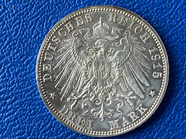 Sachsen-Meiningen 3 Mark 1915 Georg II Jaeger 155 Prachtstück (3)