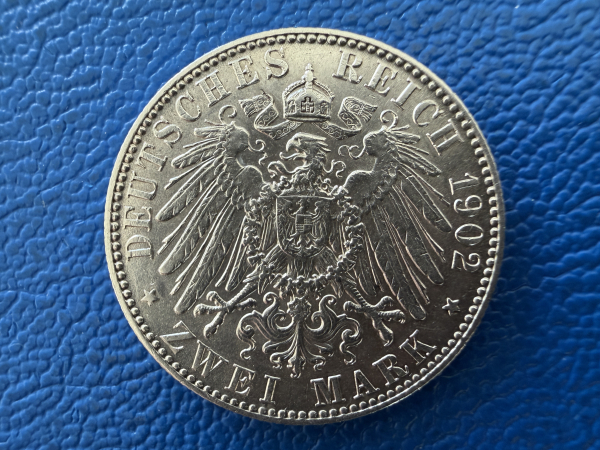 Sachsen 2 Mark 1902 E Albert Silber Jaeger 127 (1) Top Erhaltung!