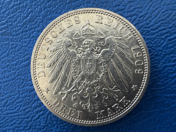 Schwarzburg-Sondershausen 3 Mark 1909 A Karl Günther Silber Jaeger 170