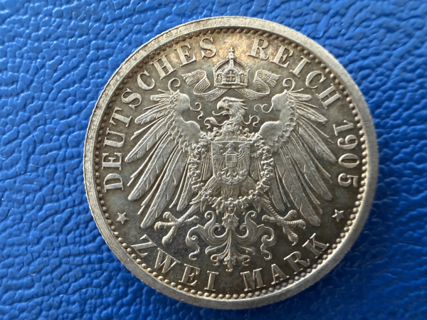 Schwarzburg-Sondershausen 2 Mark 1905 A Karl Günther Silber Polierte Platte berieben (1)