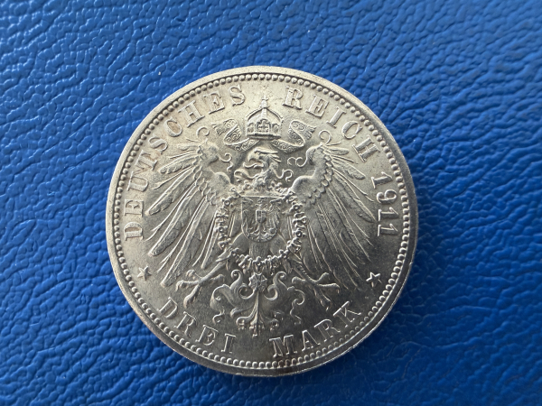 Württemberg 3 Mark 1911 Silberhochzeit d. Königspaars (4) Jaeger 177a