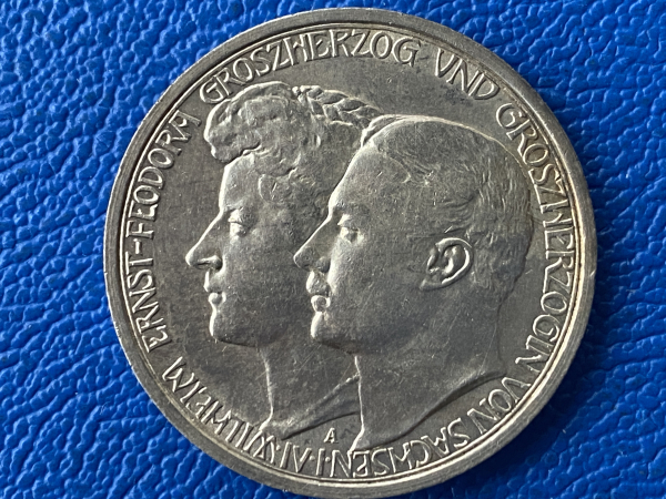 Sachsen-Weimar-Eisenach 3 Mark 1910 A Wilhelm Ernst Hochzeit Feodora (4)