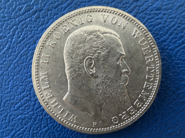 Württemberg 3 Mark 1914 F Wilhelm II Silber