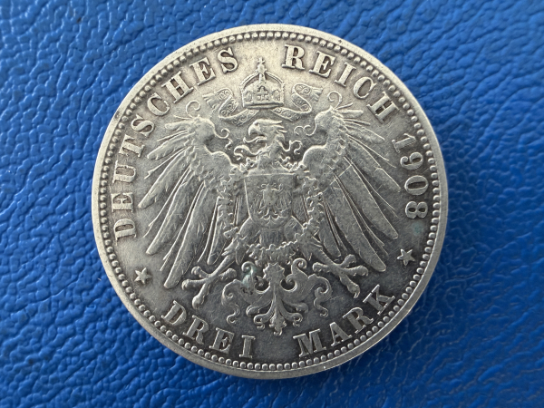 Württemberg 3 Mark 1908 F Wilhelm II Silber (3)