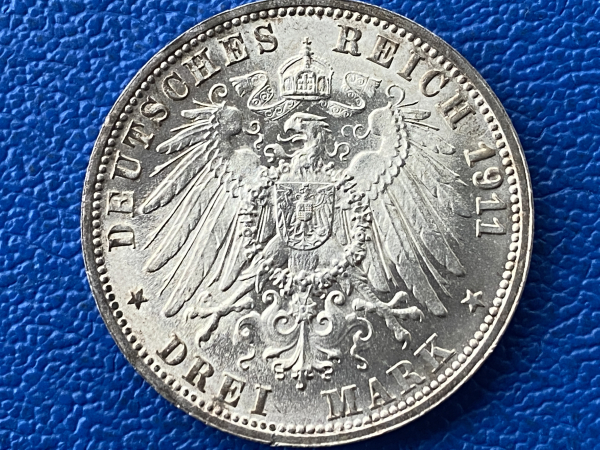 Württemberg 3 Mark 1911 Silberhochzeit d. Königspaars (1) Jaeger 177a Prachtstück